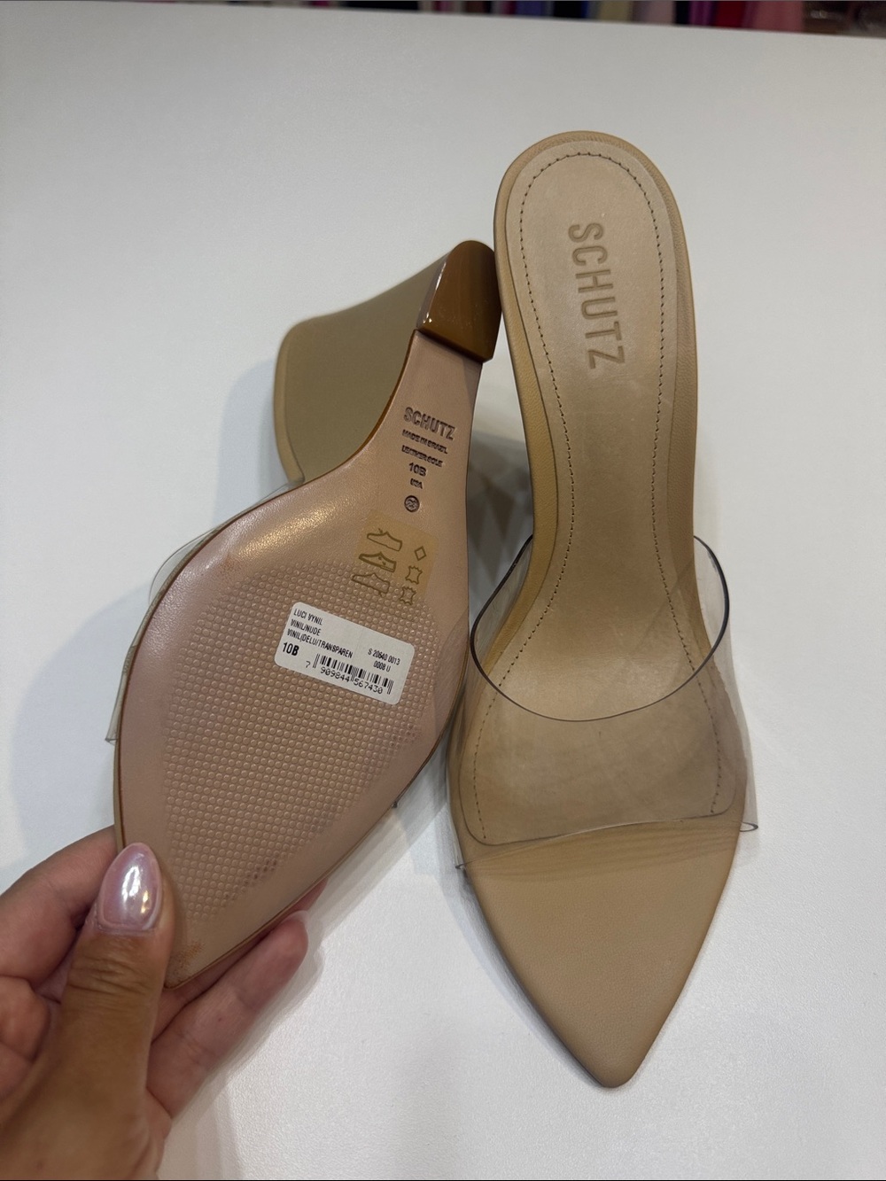 SCHUTZ Nude Clear Strap Pointed Wedge Sandals - Picture 2 of 3